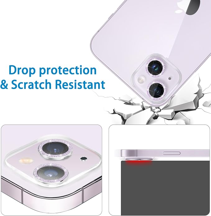 【3 Pack】Dengduoduo Tempered Glass Camera Lens Protector for iPhone 14 6.1" & iPhone 14 Plus 6.7", Glitter Bling Diamond, Ultra HD, 9H Hardness, Anti-Scratch, Case Friendly, Easy to Install [No Affect - Image 4