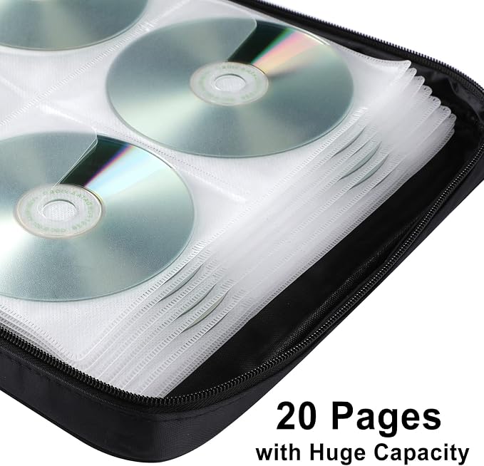 160 Capacity Black Plastic CD DVD Case Organizer with PVC Panel for Portable Storage and Travel - Image 3