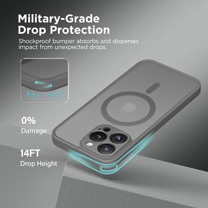 CAPRARO for iPhone 13 Pro Case, Compatible with MagSafe | Upgraded [Full Camera Protection] Shockproof Protective Slim Translucent Matte Magnetic Phone Case 6.1'', Deep Grey - Image 5