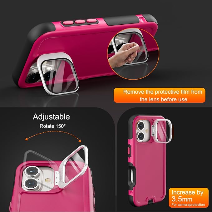Follaroma Magnetic for iPhone 17 Case with Camera Cover Stand,Hot Pink,6.3" | Built-in Glass Camera Cover Stand,Compatible with MagSafe,Heavy Duty Shockproof Protective,Military-Grade Anti-DropDual Case - Image 2