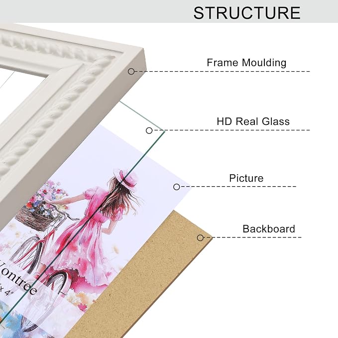 4x6 Picture Frame in Gray with Classic Rope Trim, Solid Wood with Real Glass, Vertical and Horizontal Desk Tabletop or Wall Hanging - Image 6
