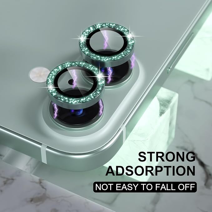 Choiche for iPhone 16/16 Plus Camera Lens Protector Bling, Glitter-Teal | Ultra HD, 9H Tempered Glass Camera Cover Screen Protector Metal Individual Ring Decoration Accessories, 2-Lens, 6.1/6.7-inch - Image 6