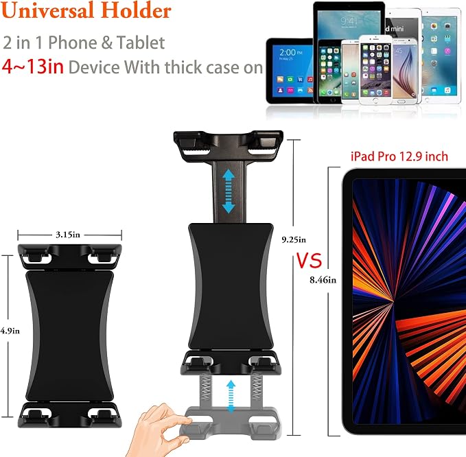 Ipad Holder for Mic Stand, Tablet Phone Holder Micophone Music Stand Mount Adjustable Rotatabe with Super Handle Clamp for iPad Pro 12.9 Air Mini, Android, 4 to 13.5inch iPhones and Tablets - Image 6