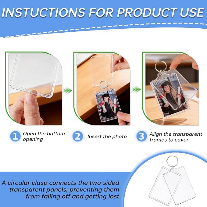 ZZYFGH 8 Pcs Photo Frame Keychain (2 * 3 inch) Picture Frame Keychains Bulk, Acrylic Clear Rectangle Photo Keychain for DIY Craft Graduation Gift - Suitable for Photo Size 1.75 inch x 2.75 inch - Image 3