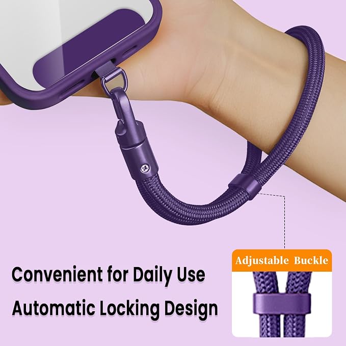 Phone Wrist Strap Lanyard Hand Universal Adjustable Phone Finger Grip Wristlet with 3 Patches Tether Anti Theft for iPhone 16 Pro Max 15 14 Charms for Keychain USB Flash Drive Wallet ID Name Tag Puple - Image 2