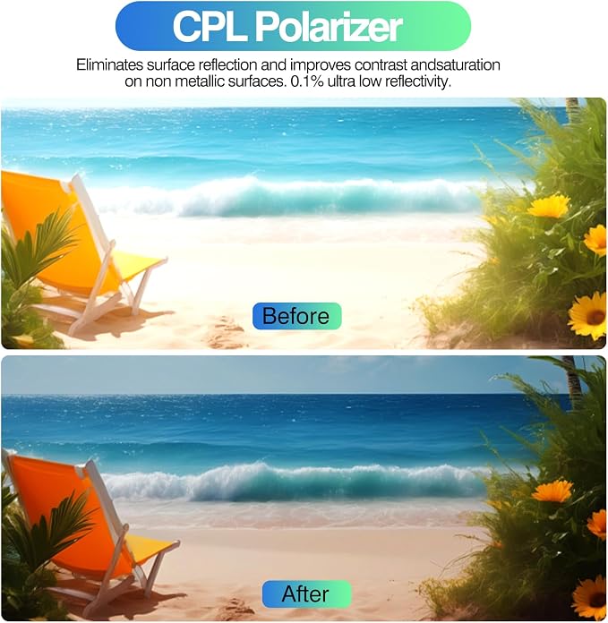 67mm CPL Filter for iPhone & Android, Phone Polarizing Lens Kit with Clip-On Adapter to Eliminate Glare & Reflections for Professional Car Photography, Water, and Scenery, Travel Case Included - Image 4