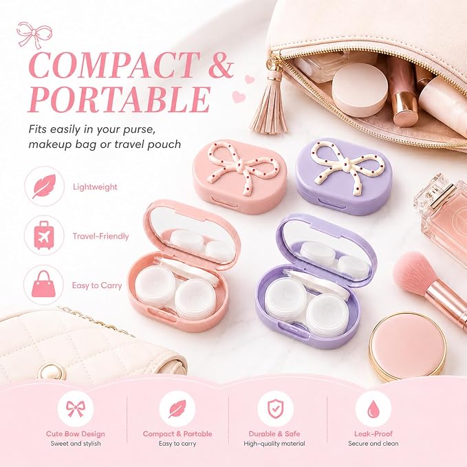 Cute Bow Contact Lens Case, Portable Travel Contact Lens Holder with Mirror, Aesthetic Bow Tie Contact Lenses Kit for Daily & Travel Use (#Style A) - Image 5