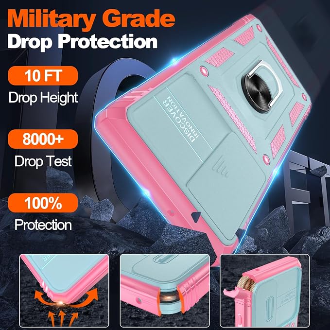 Gritup for Galaxy S22 Ultra Case Military-Grade Shockproof with Kickstand | with 2 PCS Screen Protector, Slide Camera Cover, Heavy Duty Outdoor Protection Funda para Samsung S22 Ultra Cover, Green+Pink - Image 3