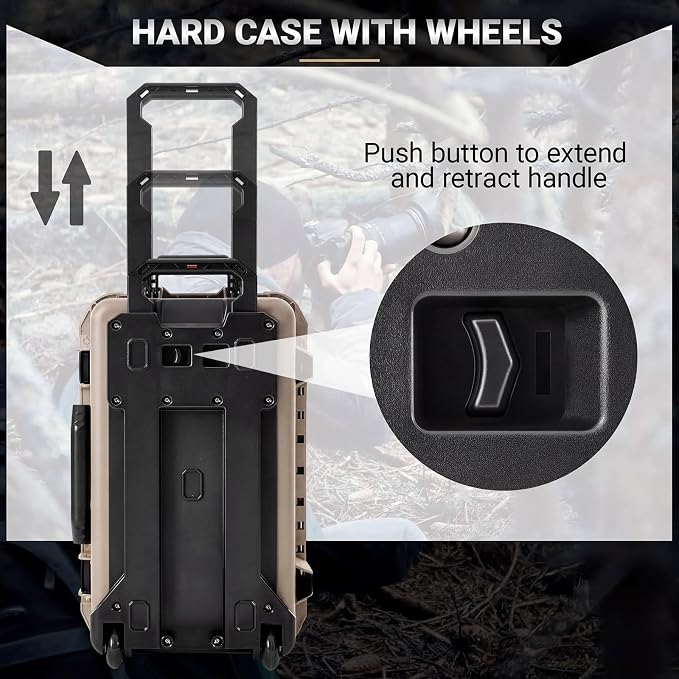 Relaxweex Rolling Camera Hard Case with Padded Dividers & Wheels, Impact-resistant Hard Shell Travel Case for Cameras, Lenses & Accessories(22 x 14 x 9 Inch,Sand Color) - Image 4
