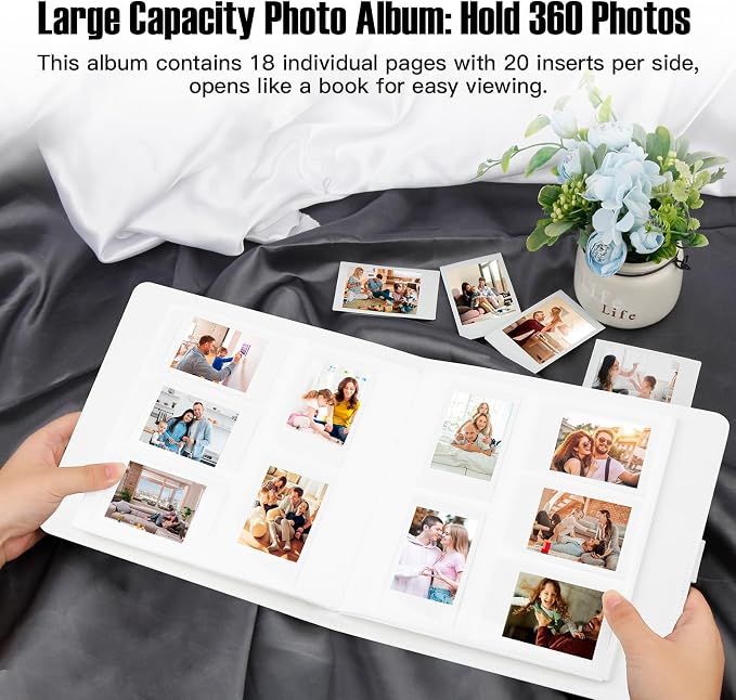 Veicevol 360-Pocket Album for Instax Mini & Polaroid 2x3 inch Photos, White | Designed for Instax Mini and Polaroid 2x3 Photos, PU Leather Cover, Horizontal & Vertical Pockets, Wedding Birthday Travel - Image 6