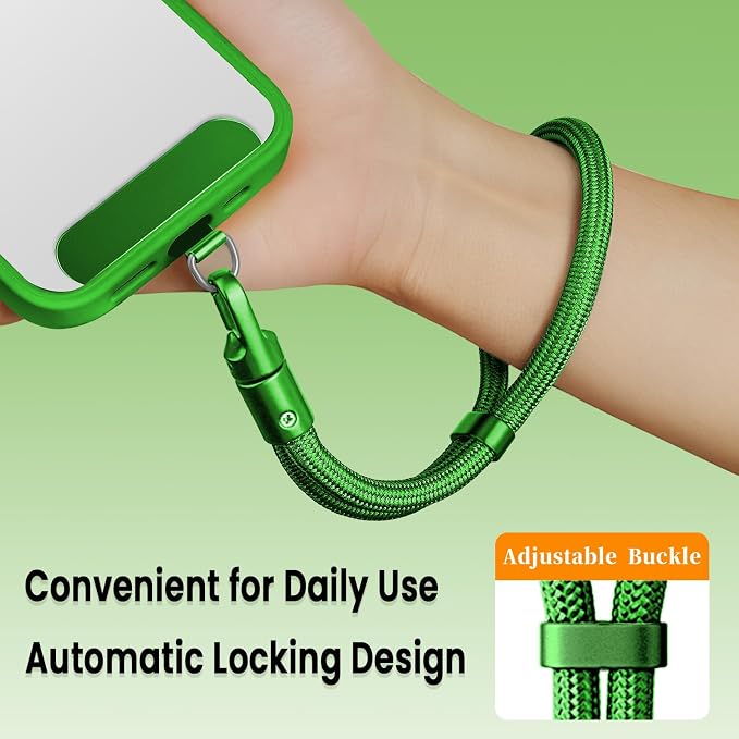 Phone Wrist Strap Lanyard Hand Universal Adjustable Phone Finger Grip Wristlet with 3 Patches Tether Anti Theft for iPhone 16 Pro Max 15 14 Charms for Keychain USB Flash Drive Wallet ID Name Tag Green - Image 3
