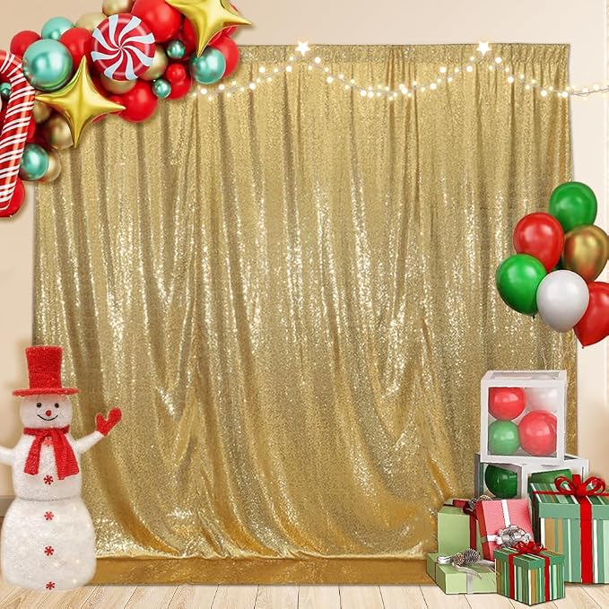 SquarePie 8x10ft Gold Sequin Backdrop, High Density Non-Transparent Glitter Curtain for Photography, Birthday, Wedding Party Decorations, Thick Solid Background with 4" Rod Pocket, 1 Panel - Image 7