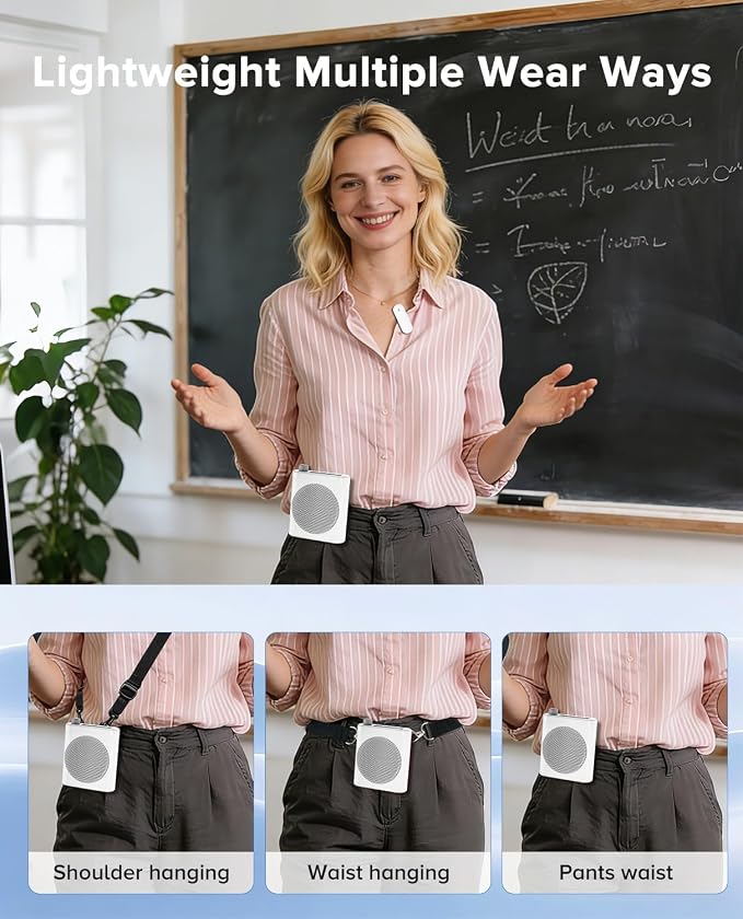 Voice Amplifier for Teachers with 2 Magnetic Lavalier Mics, White | Bluetooth Portable Rechargeable Speaker for Classroom, Meetings, Tour Guide Speeches, Public Speaking, Coaches, PA System - Image 6
