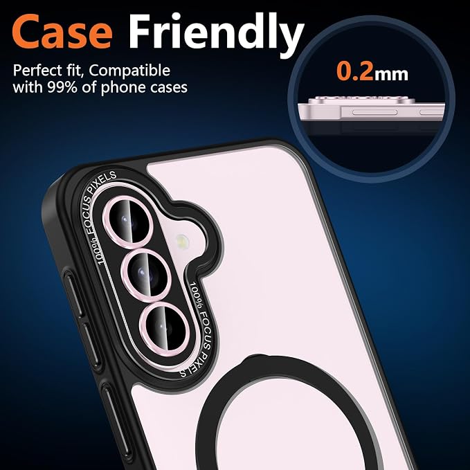 for Samsung Galaxy A37/A57 Camera Lens Protector, Individual Metal Ring Tempered Glass Lens Cover, [Strong Adsorption] Scratch Resistant Ultra-Thin HD Clear Lens Cover, 1 Set-Pink - Image 8