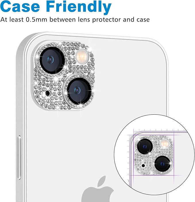 for iPhone 13 & iPhone 13 Mini Camera Lens Protector, Bling 3D Rhinestone Sparkle Diamond 9H Tempered Glass Camera Cover Anti Scratch Shockproof Lens Screen Full Protective Cover - Image 4