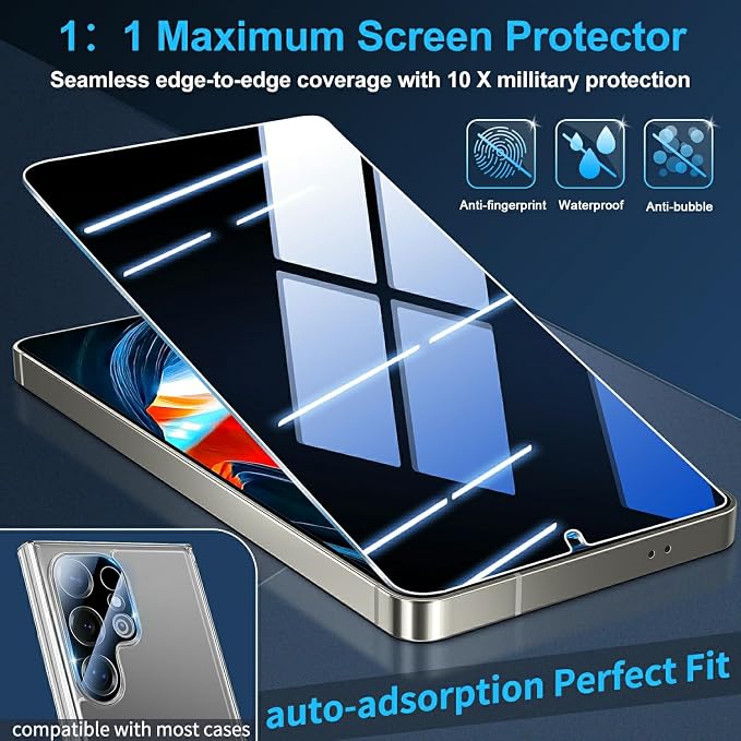 3 Pack Privacy Screen Protector for Samsung Galaxy s25 ultra Tempered Glass + 2 Pack Camera Lens Protector, True 25°Anti Spy, Military Grade Shatterproof, 9H+ Hardness, Auto Alignment Frame 6.9" - Image 6