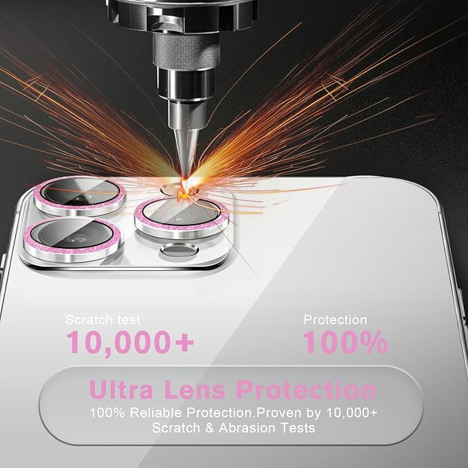 2 Pack for iPhone 16 Pro Max Camera Lens Protector | Bling Tempered Glass 9 Hardness,Anti-Scratch High Definition Camera Screen Protector (Pink) - Image 3