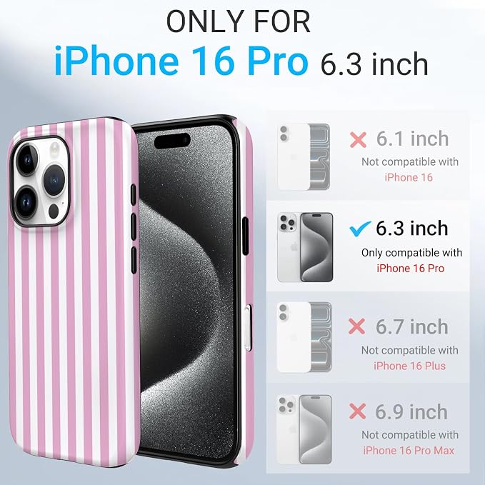 TPU Phone Case for iPhone, MagSafe Wireless Charging Compatible, Shockproof Slim Fit Protective Cover with Anti-Yellowing & Raised Camera Protection (Pink Stripe, iPhone 16 Pro) - Image 2