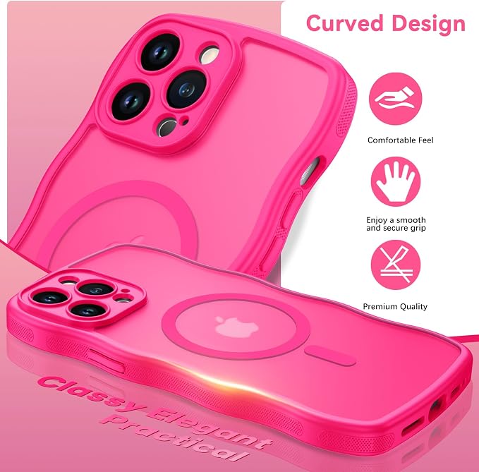 BENTOBEN Magnetic for iPhone 14 Pro Max Case, Cute Wavy [Full Camera Protection][Compatible with MagSafe] Matte Anti-Slip Bumper Women Girls Boys Protective Cover for 14 ProMax 6.7", Hot Pink - Image 7