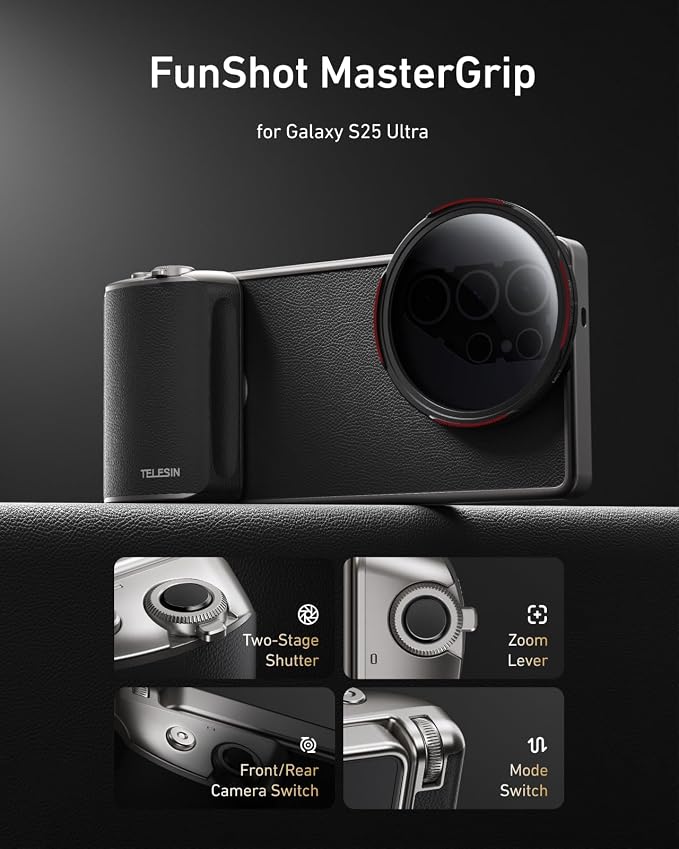 TELESIN Fun Shot Mastergrip Phone Camera Grip Photography Kit (Grip + Phone Case + 67mm VND Filter Lens) for Samsung Galaxy S25 Ultra, Comfort Ergonomic Professional Master Handle Holder - Image 2