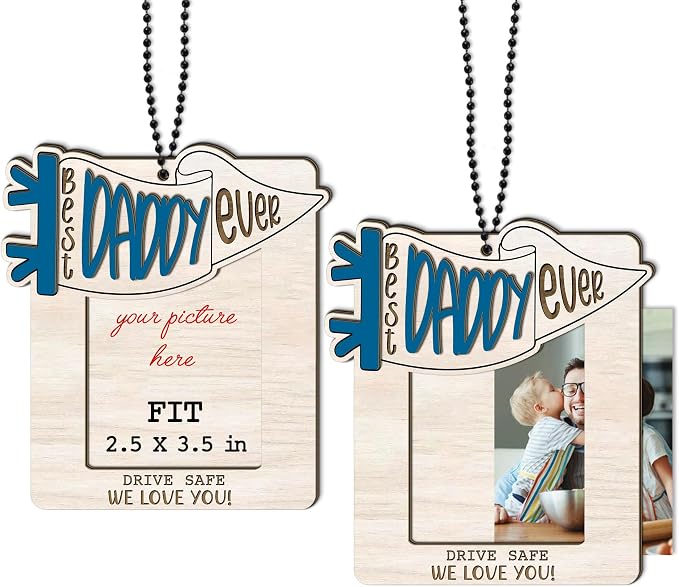 Personalized Best Dad Ever Picture Frame, Car Visor Picture Frame, Car Picture Holder,Gift for Dad Car Accessories, Car Picture Wooden Frame, Drive Safe Daddy Visor Clip We Love You - Image 4