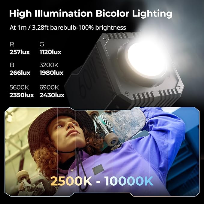 SmallRig RC 60C RGB LED Video Light, Portable Continuous Output Lighting | APP Control, 2500K-10000K, 3400mAh Battery, 45min Runtime, for Photography/Video/Studio, Lite Edition - Image 6