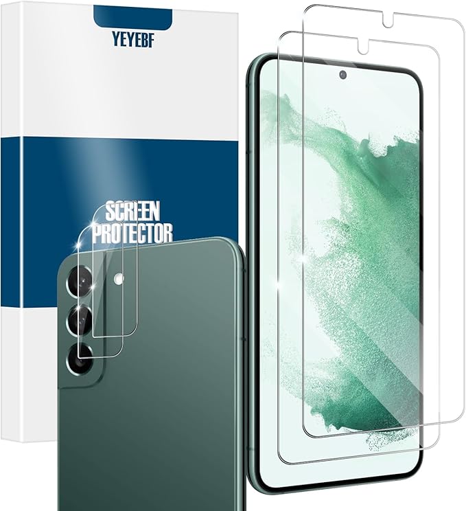 Screen Protector for Samsung Galaxy S22, [2+2 Pack] Tempered Glass for Galaxy S22 & Camera Lens Protectors[Ultrasonic Fingerprint Unlock] [Case Friendly] [Bubble-Free] by YEYEBF