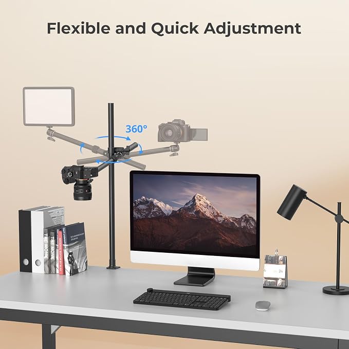 SMALLRIG Camera Desk Mount, Overhead Camera Arm Stand for Desk with 360° Ball Head,for DSLR Cameras, Cell Phones, Lights, Microphones | with 360° Ball Head, Adjustable Height, 1/4"-20 Screw and 3/8"-16 Hole for DSLR Cameras, Phones, LED Lights, Microph... - Image 3