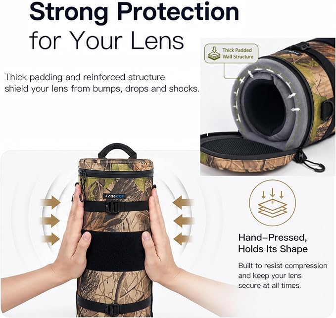 ZZQ&CCF Camera Lens Backpack for Sony FE 400-800mm f/6.3-8 G OSS Super-Telephoto Zoom Lens, Camo One Lens One Camera Bag, Water-Resistant Lens Case for Outdoor Photography # Update Jungle Leaf - Image 6