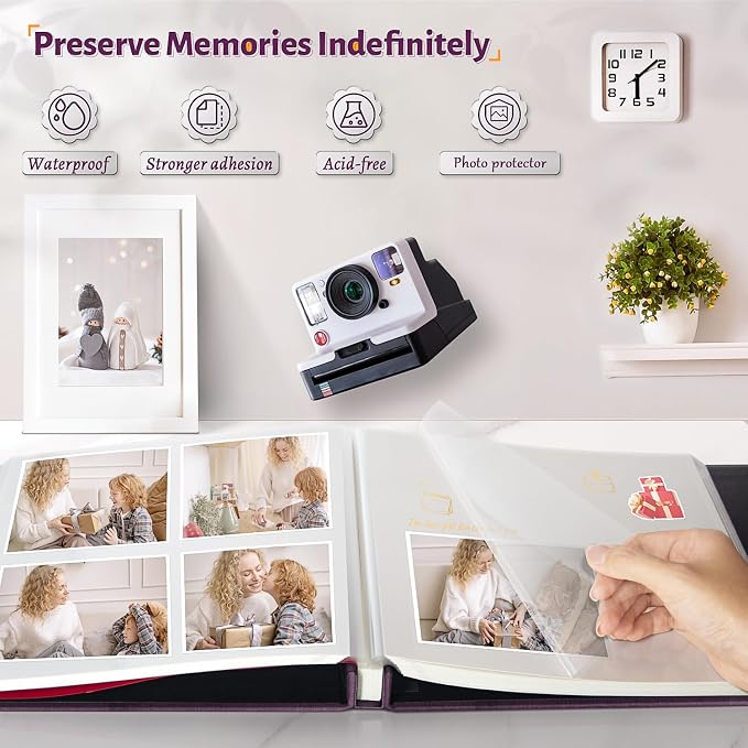 Artfeel Photo Album Self Adhesive Scrapbook,Large Photo Book for 4x6,5x7,8x10 Pictures,DIY Album for Baby Wedding Family Travel Birthday,with Metallic Pen and Scraper - Image 2