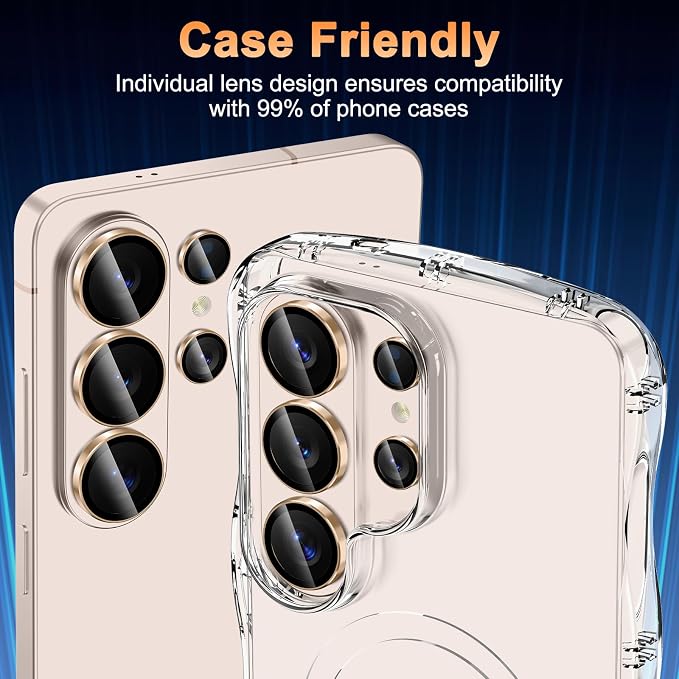 Meshine for Samsung Galaxy S26 Ultra Camera Lens Protector,Scratch Proof,Strong Adsorption,9H Hardness with Metal Ring Camera Cover,Ultra Thin Case Friendly, Accessories Lens Protector,Gold - Image 6