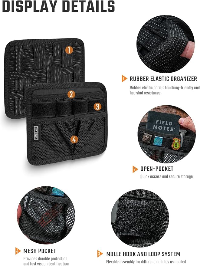 TACTICAL_GEEK TCM8 EDC Organizer Board, Anti-Slip Elastic Woven Board, Utility Bag Insert Panel for Small Gear, Backpack Accessories with Open Pocket & Mesh Pocket (Black) - Image 3