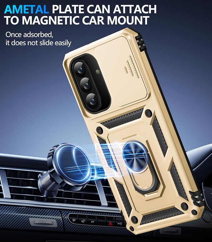 Taisairu for Samsung Galaxy A37 Case/A36 Case with Screen Protector & Slide Camera Lens Cover, Built-in Ring Stand Shockproof Protective Case for Samsung A37 5G Case/Samsung A36 5G Case (Gold) - Image 5