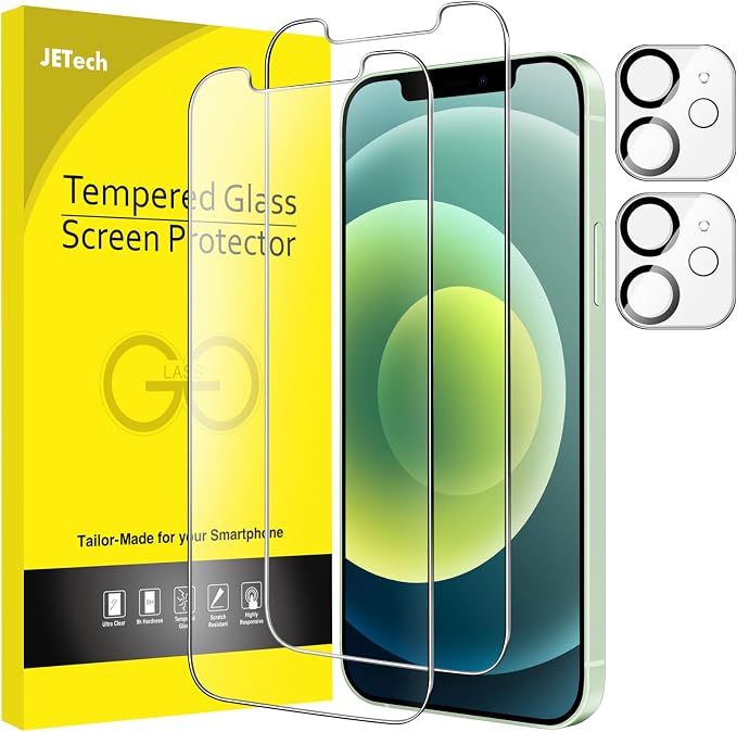 JETech Screen Protector for iPhone 12 mini, 2+2 Pack | with Camera Lens Protector, HD Clear Tempered Glass, Face ID Compatible, Anti-Scratch Protection by JETech