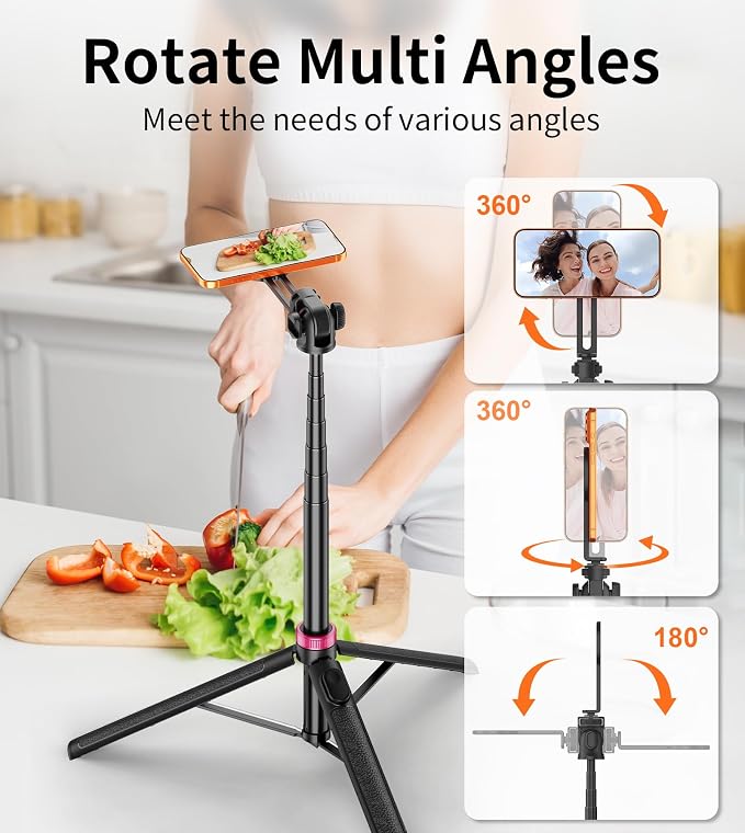 69" Magnetic Phone Tripod Stand Selfie Stick with Remote & Phone Mount | Portable Stand holder Rechargeable with Tripod Leg，360°Rotatable Travel Tripod Compatible for iPhone/Android/Magsafe - Image 3