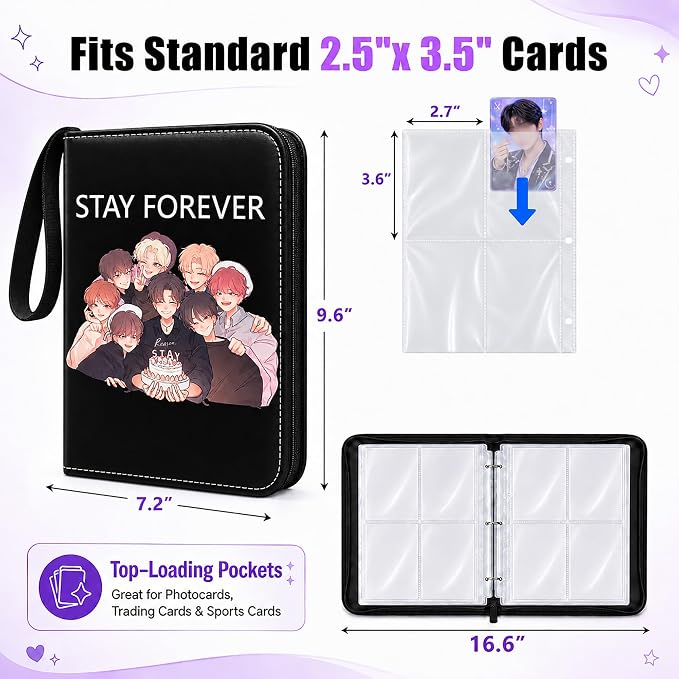 Cute Trading Photocard Binder, STAY Photo Album Cartoon Card Holder Book Storage 400 Cards with Sleeves for Lomo Cards Gift - Boys & Girls, idol Photo Protect (Black, 4 Pockets) - Image 5