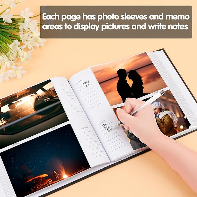 4x6 Photo Album Holds 240 Photos Writing Space, PU Leather, Black | Clear Acid-Free Sleeves, Memo Writing Areas, Front Display Window, Baby, Wedding, Travel & Family Picture Keepsakes - Image 4