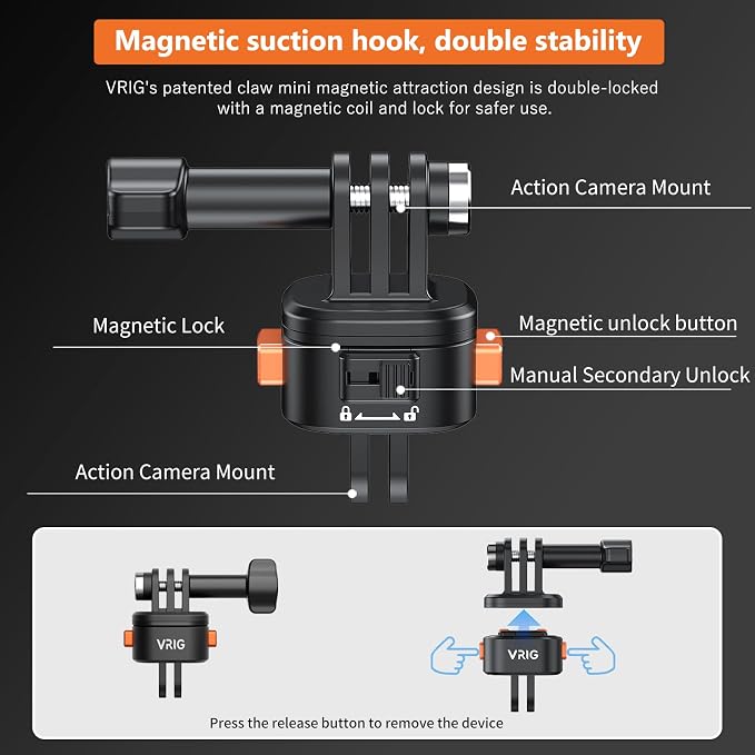 VRIG Mini Quick Release Base Mount for Action Camera, Magnetic Tripod Mount Adapter Compatible with DJI OSMO Action 5Pro/4/3,Go-Pro Hero 13/12/11/10, Akaso, Insta360 (Magnetic Accessories) - Image 4