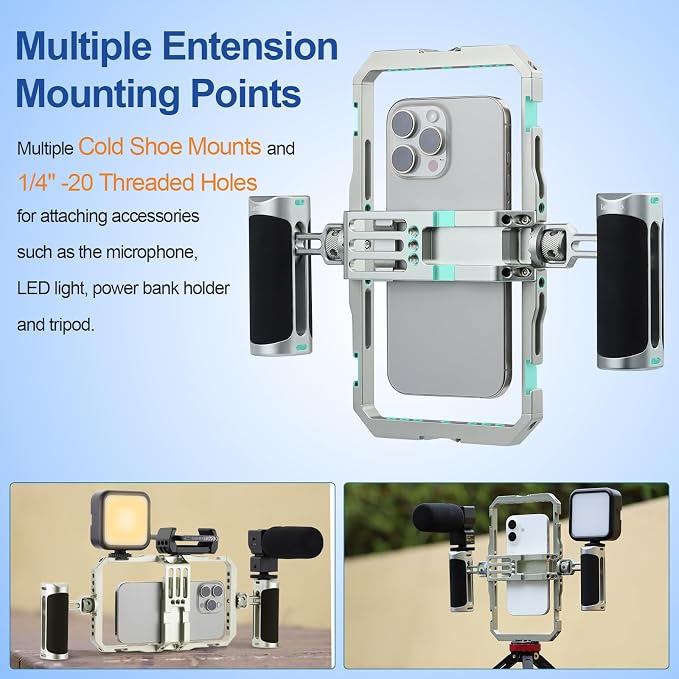 Leftfoto Universal Aluminum Phone Stabilizer Cage Smartphone Video Rig with Dual Handles for iPhone 17 Promax1615 Mini Pro Max 8 Plus for Samsung for Huawei Mate,for Vlogging/Video Shooting - Image 7