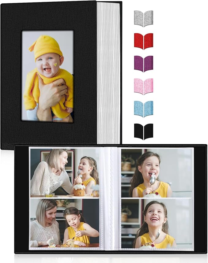 Photo Album 4x6,Linen Cover Slide-in Photo Album Book Can Holds 200 4x6 Photos with 50 Black Sheets for Baby Family Pictures Artwork or Postcards Storage (Black) - Image 2