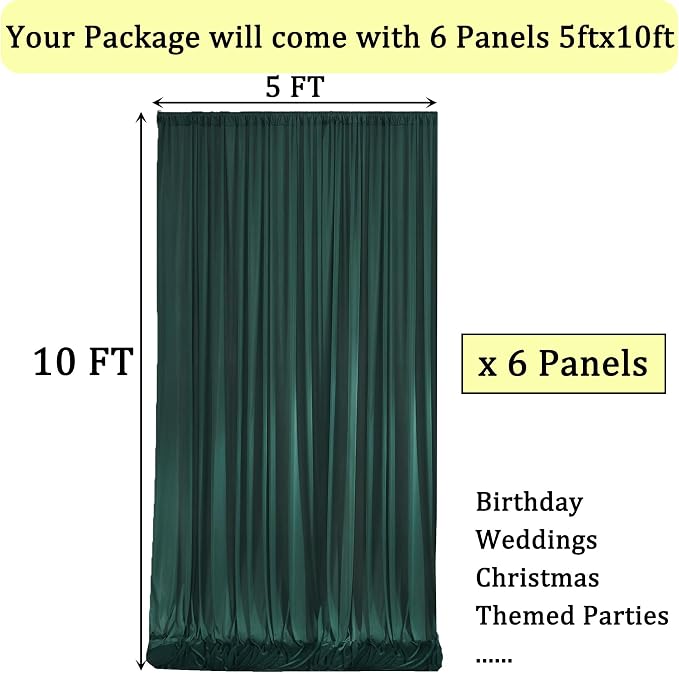30ft x 10ft Wrinkle Free Hunter Green Backdrop Curtains for Parties, 6 Panels 5x10ft Polyester Green Photo Backdrop Drapes for Wedding Party Photography Background Jungle Theme Birthday Decor - Image 6