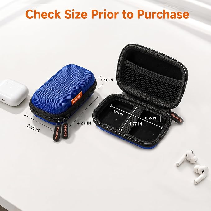 Mini Earbud Case, Small Hard Shell EVA Rectangle Carrying Zipper Tech Pouch | Blue for Apple Airpods, Earpods, Galaxy Buds, Wired Wireless Earbuds, Earplugs, IEMs, Flash Drive, USB Cable, Memory Card - Image 3