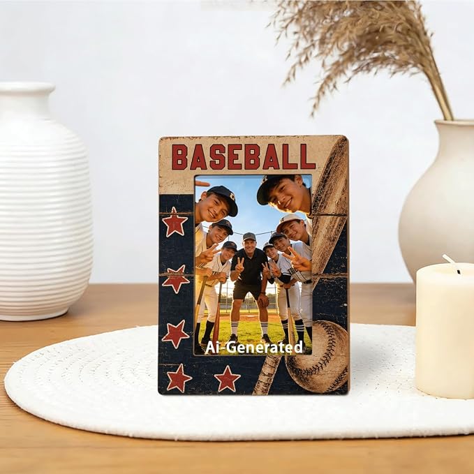 Baseball Picture Frame for 4x6 Photo, Desk Shelf Decor Gift for Players Coach Teammates, Vintage Sports Tabletop Photo Frame with Easel Back for Team Senior Night End of Season - Image 5