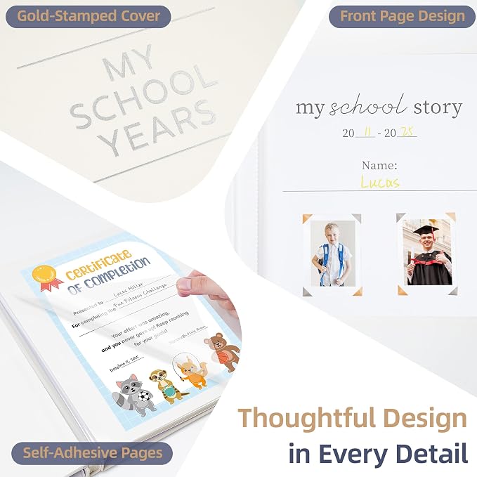 Large School Photo Album 12x12In Self Adhesive 40 Pages Beige | Linen cover, Marker, Corner stickers, School memories, Kids keepsake - Image 5