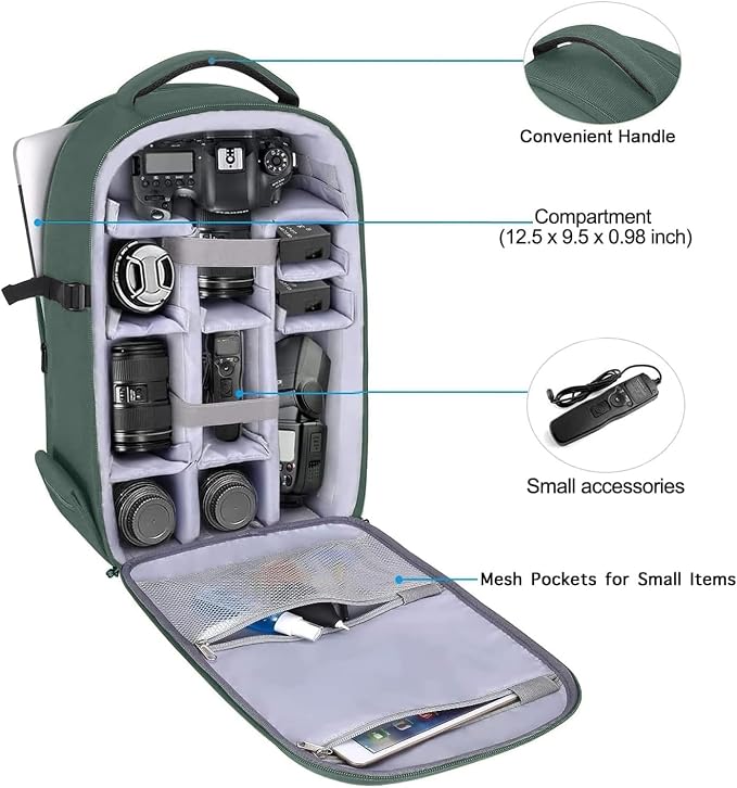 MOSISO Camera Backpack, DSLR/SLR/Mirrorless Photography Camera Bag | Waterproof Hardshell Bag with Insert&Tripod Holder&Laptop Compartment Compatible with Canon/Nikon/Sony, Emerald Green - Image 2