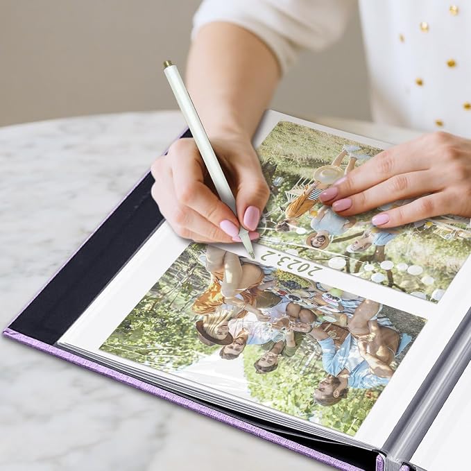 Large Photo Album Self Adhesive, DIY Scrapbook Album for 4x6 8x10 Pictures, 40 Pages Light Purple Linen Cover Memory Book, Ideal Gift for Family Travel Wedding Baby Christmas Anniversary - Image 6