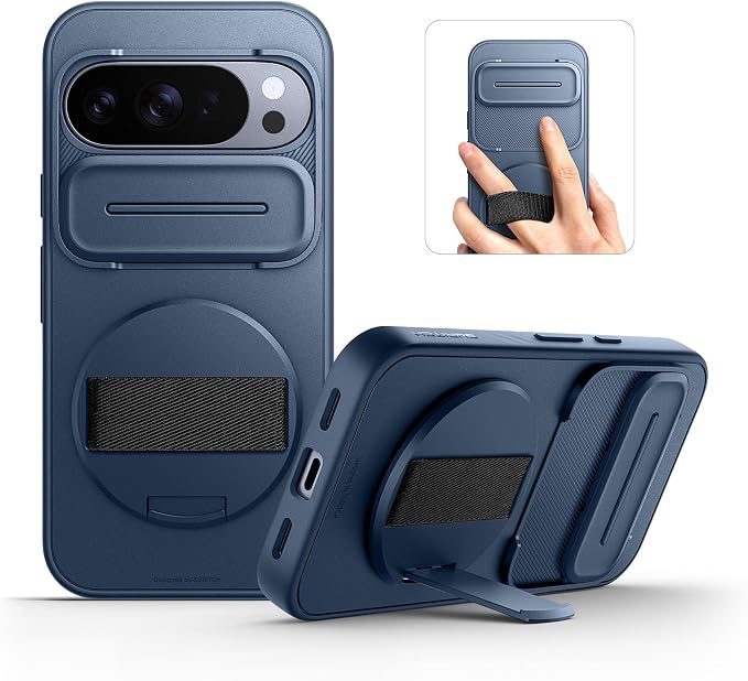 SURITCH for Google Pixel 10 Pro XL Case with 360° Rotatable Hand Strap Phone Grip Holder & Invisible Kickstand & Slide Camera Cover, Protective Cover for Pixel 10 Pro XL -Dark Blue by SURITCH