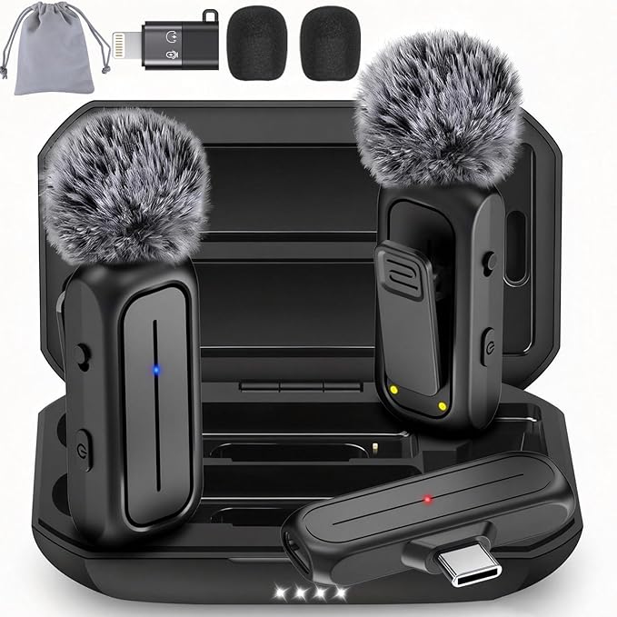 Wireless Mini Lavalier Microphone for iPhone, Android w/ Charging Case | Microphone for Content Creators, 65ft Clip on Dual Mics for TikTok, YouTube, Noise Reduction,Clear Voice, 6H Working Time by Bulatry2-personsoundpickup