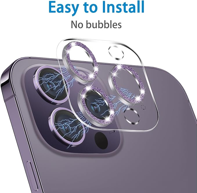 【3 Pack】Dengduoduo Tempered Glass Camera Lens Protector for iPhone 14 Pro 6.1" & iPhone 14 Pro Max 6.7", Glitter Bling Diamond, Ultra HD, 9H Hardness, Anti-Scratch, Case Friendly, Easy to Install [No - Image 5