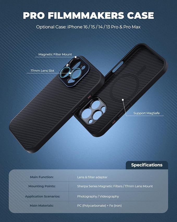 FREEWELL Pro Filmmaker Case for iPhone 13 Pro Max - Magnetic Filter & 17mm Lens Mount Black | Magnetic Filter & 17mm Lens Mount Black - Image 2